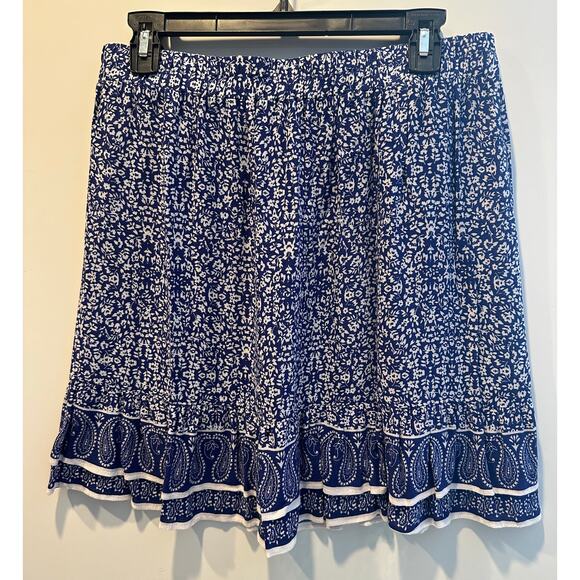 Ava Christine blue White Floral Paisley Skirt Women’s Size Med boho Viscose mini - Picture 5 of 5